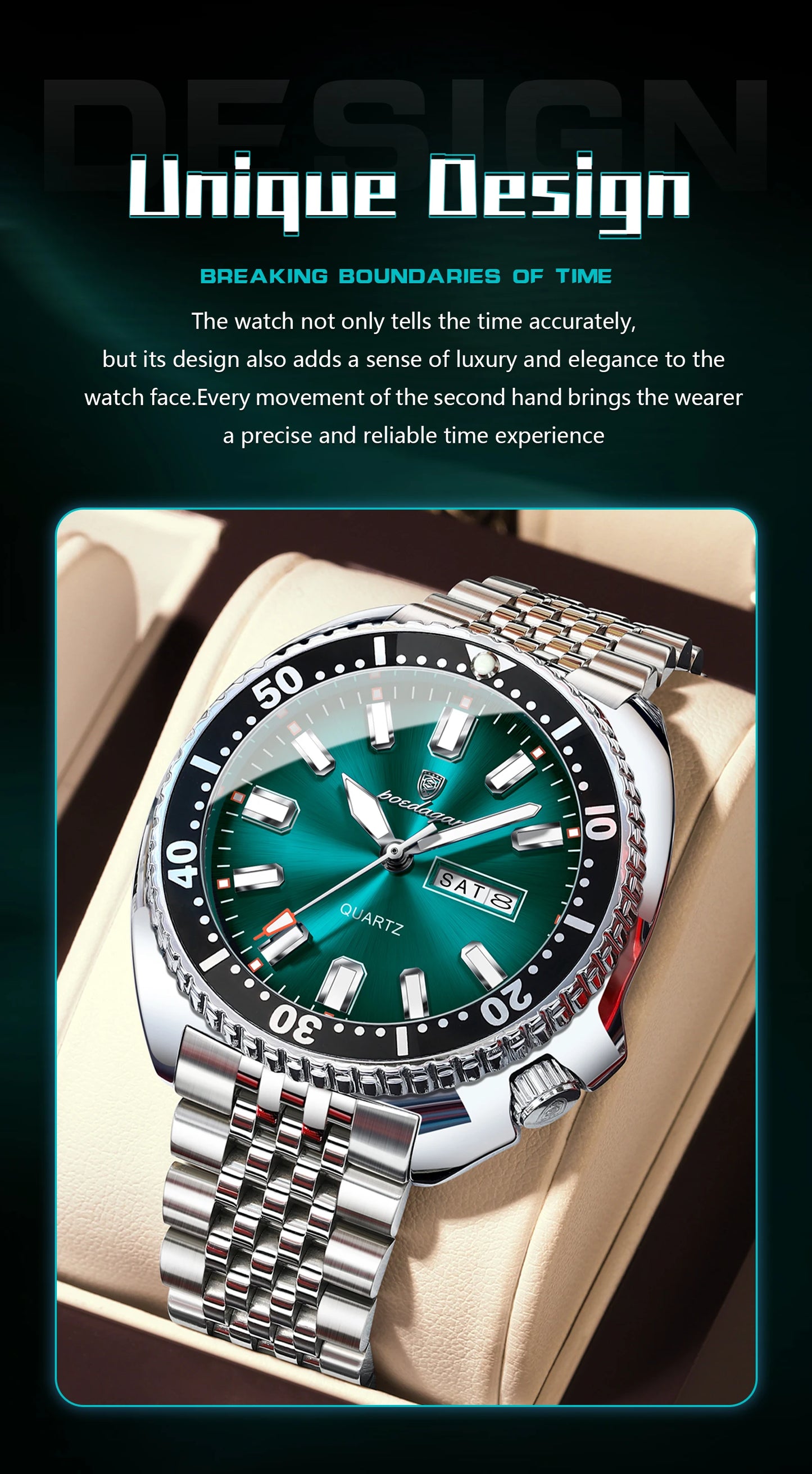 POEDAGAR Luxury Men's Quartz Watch – Date, Week, Luminous & Waterproof Stainless Steel