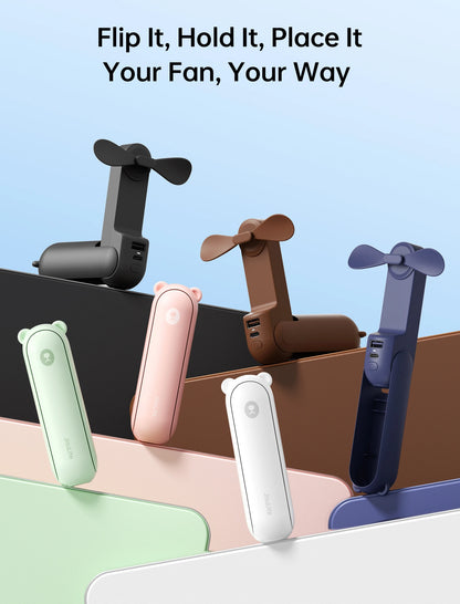 JISULIFE Portable Handheld Fan with Power Bank & Flashlight