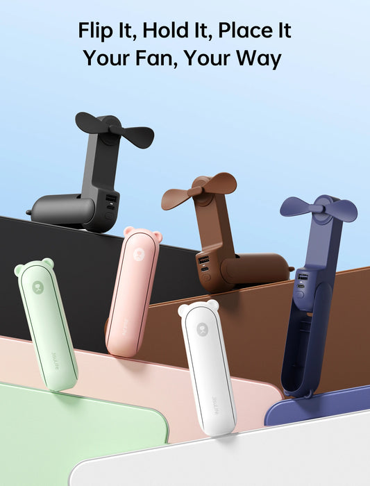 JISULIFE Portable Handheld Fan with Power Bank & Flashlight
