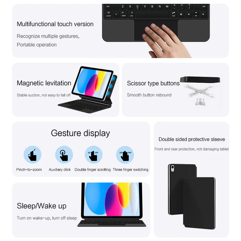 Magic Keyboard for iPad 11th Gen (A16) 2025 | Smart Case | Multi-Language | Black & White | 7 Languages