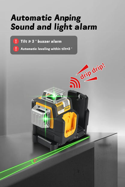DW089LG 12V Green Laser Level – 3-Sided 360° Vertical & Horizontal 12 Lines