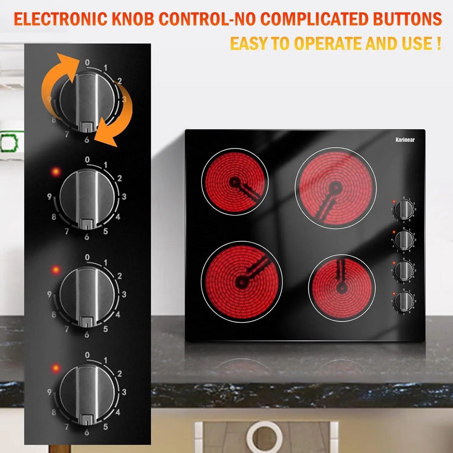 Karinear 4-Burner Electric Cooktop 24" – 6000W Built-in Induction Hob