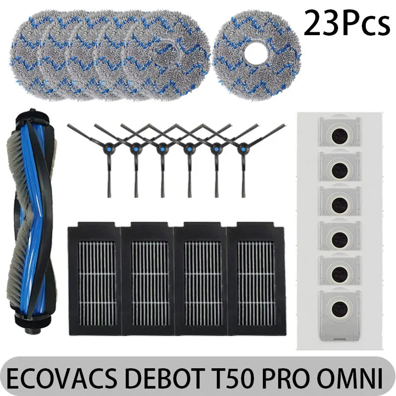 ECOVACS DEEBOT T50 PRO OMNI Replacement Parts | Main Brush, Side Brush, HEPA Filter, Mop, Dust Bag