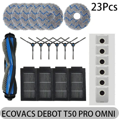 ECOVACS DEEBOT T50 PRO OMNI Replacement Parts | Main Brush, Side Brush, HEPA Filter, Mop, Dust Bag