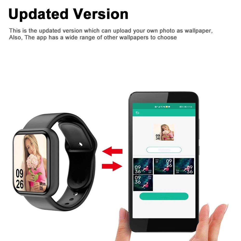 R.E.D. Shopping Y68/D20 Smart Watch displaying digital screen with fitness, sleep, and music control features.