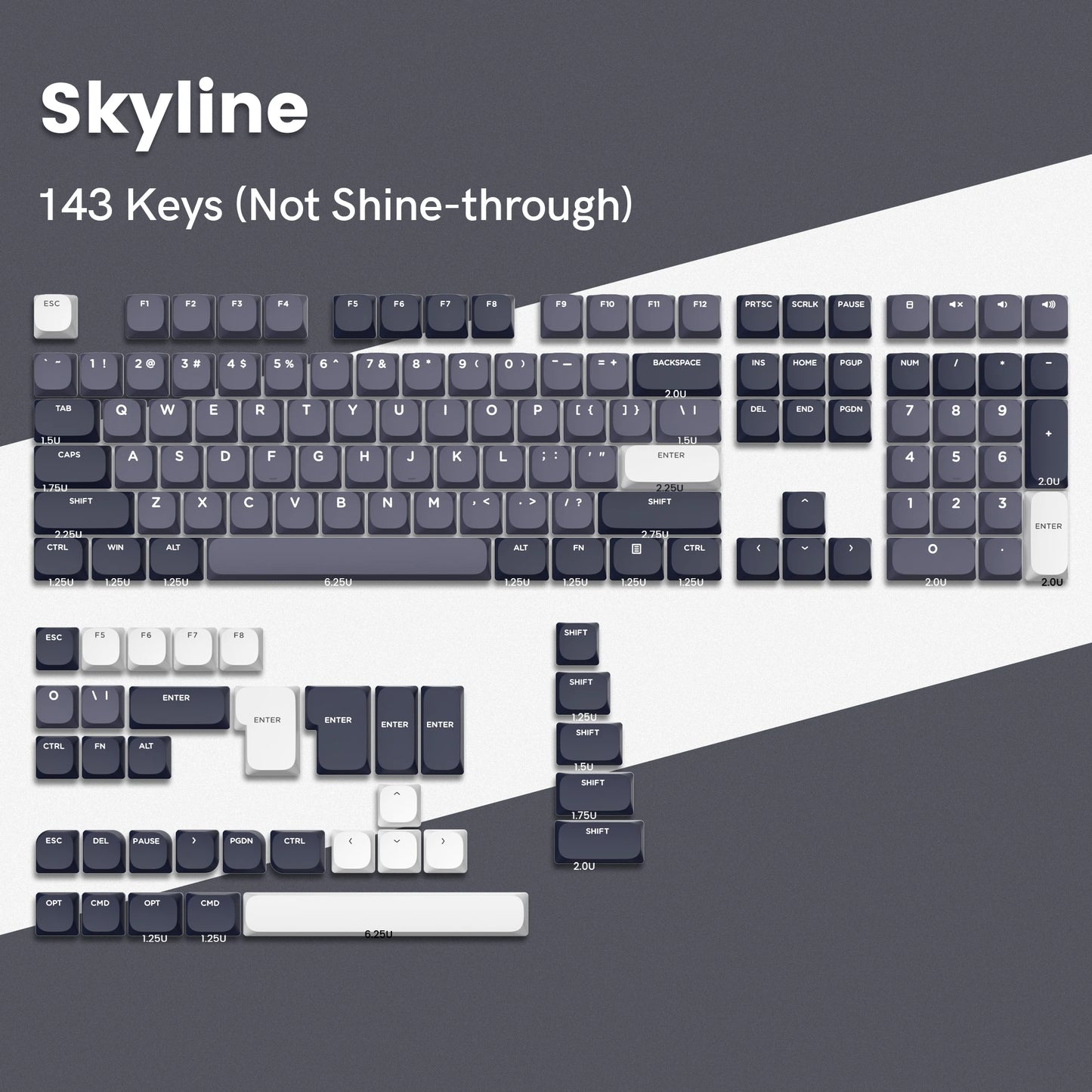 143 Key Low Profile PBT Keycaps – RGB Shine-Through, 60%/87/104, Cherry/Gateron MX