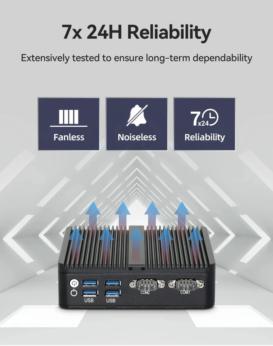 XCY Intel N150 Fanless Industrial Mini PC – 2x RS232, 2x LAN, 2x HDMI, WiFi, 4G, Win11
