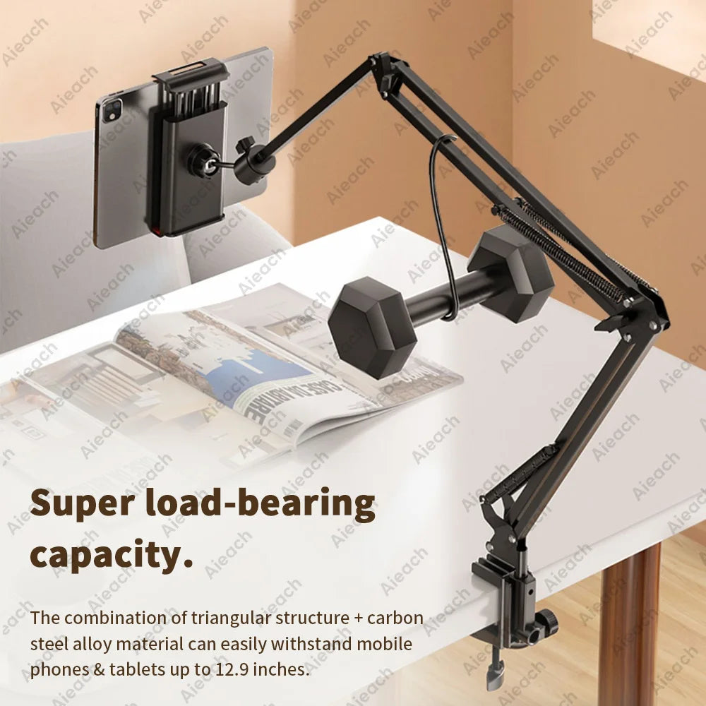 AIEACH 360° Rotating Bed Tablet Stand – 90cm Metal Arm, Fits 4.7–12.9" Phones & Tablets