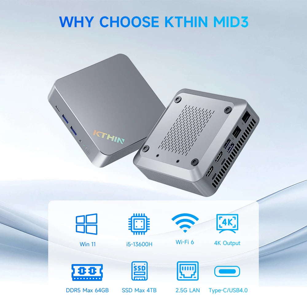 KTHIN OpenClaw Mini PC Intel i5-13600H – DDR5, USB4, 2.5G LAN, WiFi 6, Windows 11