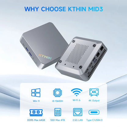KTHIN OpenClaw Mini PC Intel i5-13600H – DDR5, USB4, 2.5G LAN, WiFi 6, Windows 11