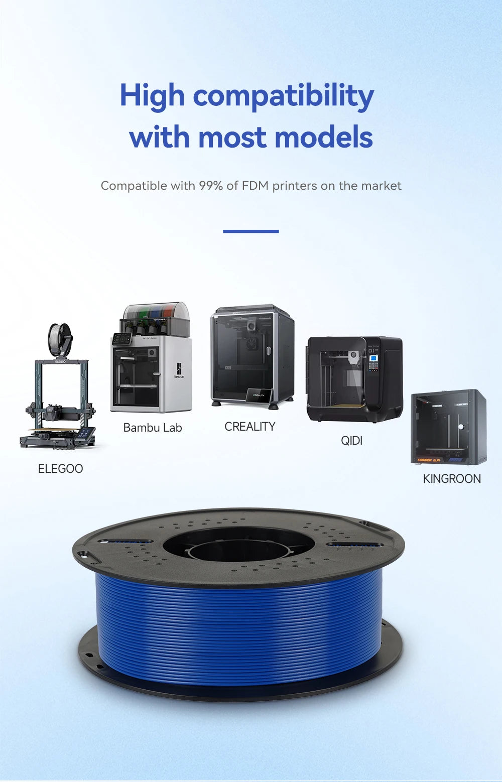 KINGROON 3D Printer Filament – 10 Rolls 1.75mm PLA / PETG, 1KG Each, Mix Colors, Eco-Friendly