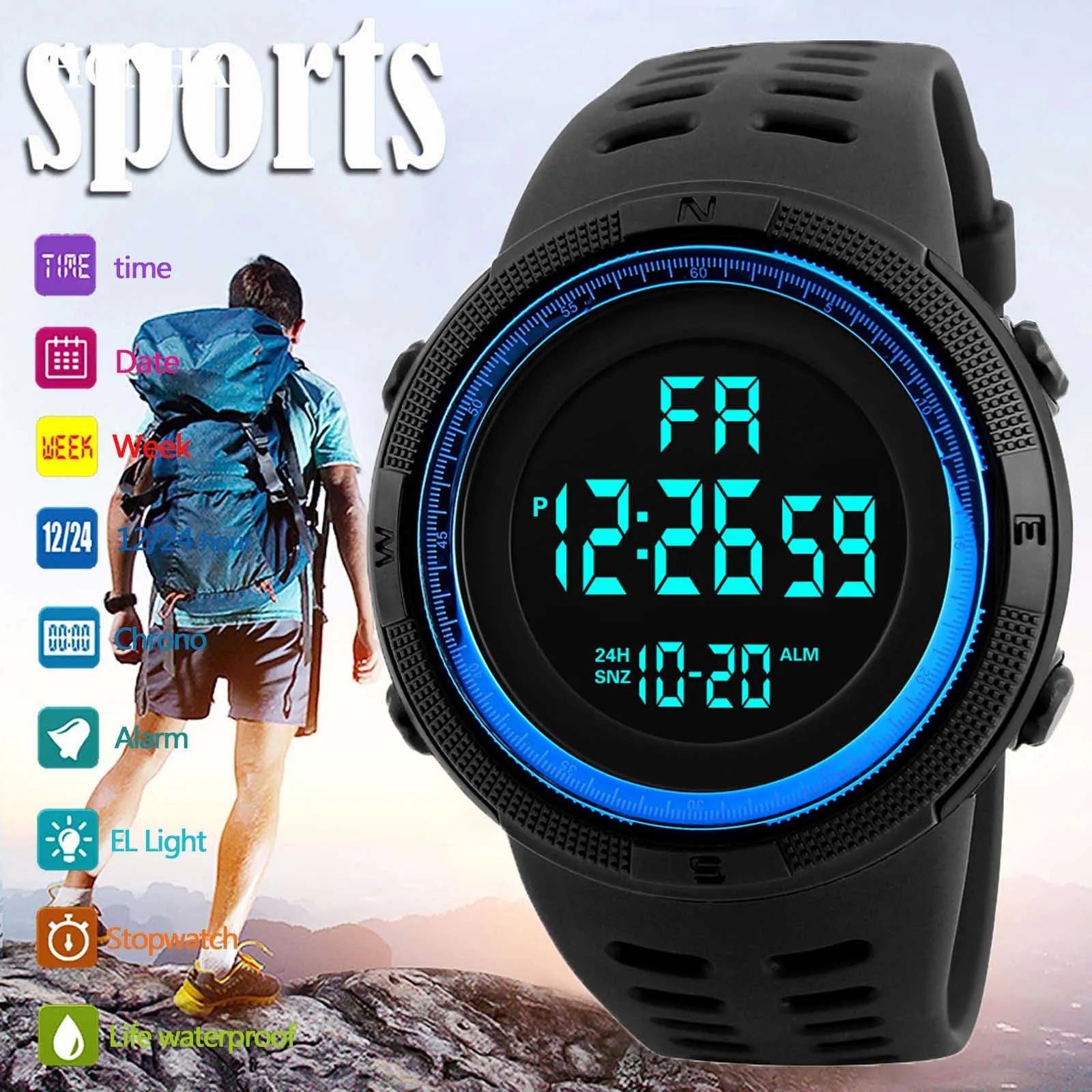 Military LED digital watch by R.E.D. Shopping with luminous display and multifunction features for men, teens, and kids.