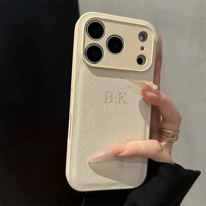 Custom Name Phone Case – 3D Hot Stamp Faux Leather for iPhone 13–17