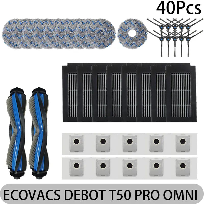 ECOVACS DEEBOT T50 PRO OMNI Replacement Parts | Main Brush, Side Brush, HEPA Filter, Mop, Dust Bag