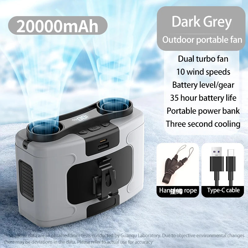 Portable Waist Fan | Hanging Neck Fan | 5-Speed | LED Light | 10000/20000mAh | Sports & Outdoor