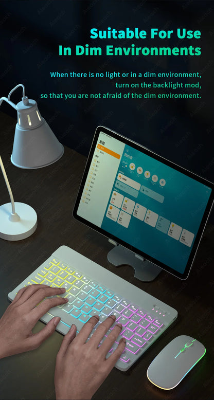 Wireless Bluetooth Keyboard with Rainbow Backlit – Tablet, iPad, Phone, Android, iOS, Windows