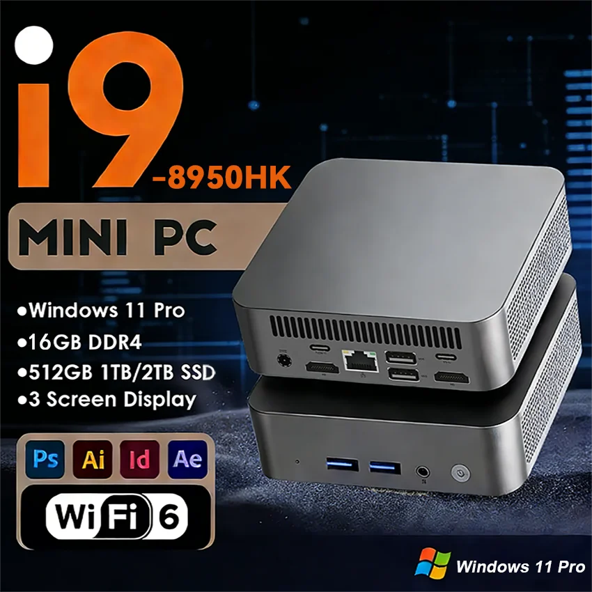 Gaming Mini PC – Intel Core i9-8950HK, 16GB RAM, 1TB SSD, WiFi 6, USB 3.0, Windows 11 Pro