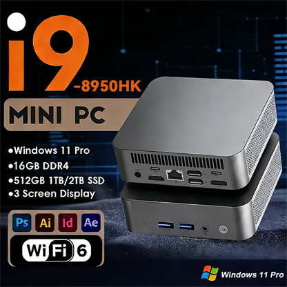Gaming Mini PC – Intel Core i9-8950HK, 16GB RAM, 1TB SSD, WiFi 6, USB 3.0, Windows 11 Pro