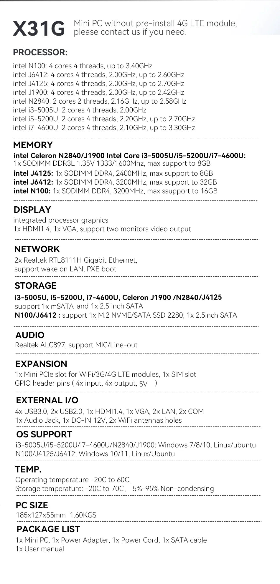 Fanless Industrial Mini PC – Intel N100, Dual LAN, 2x COM RS232/RS485, 4G LTE, GPIO, WiFi, Windows/Linux