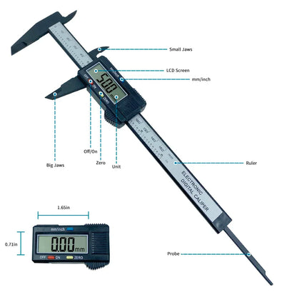 Digital Vernier Caliper 100–150mm – Carbon Fiber Electronic Measuring Tool