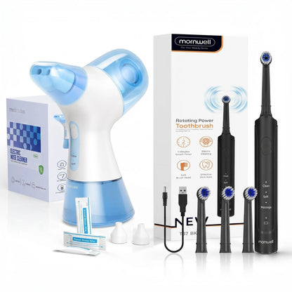 Self-Cleaning Nasal Irrigator & Water Flosser Combo | 30 Sinus Salt Packets | Auto Waste Collection
