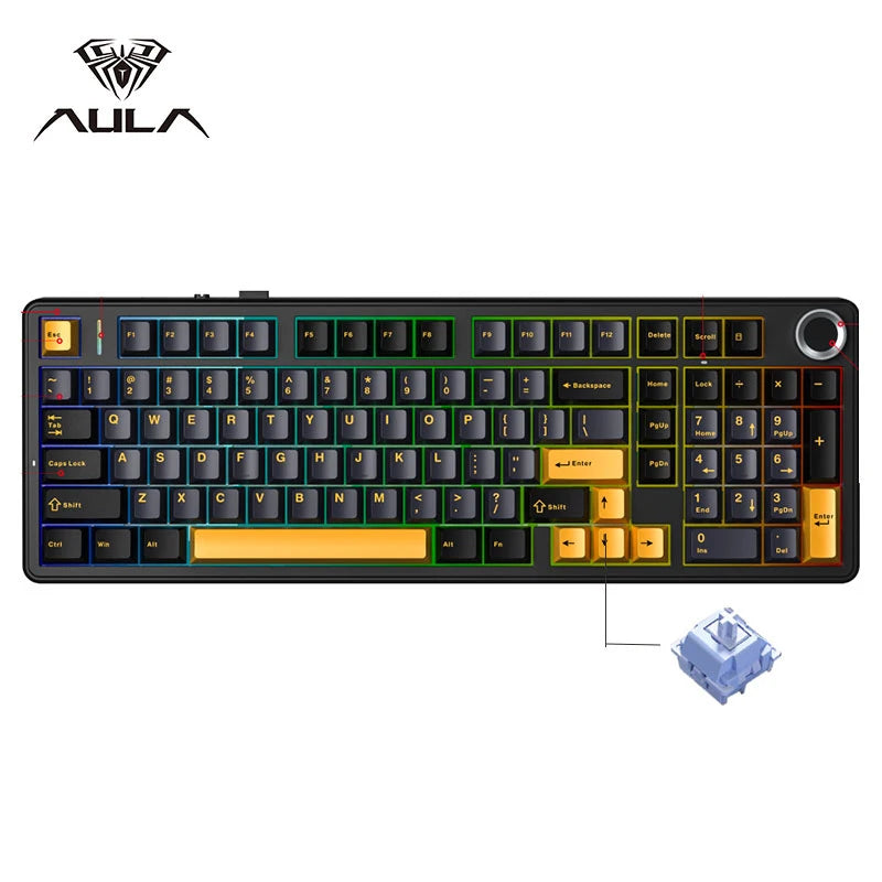 AULA F99 Pro 96% Gaming Mechanical Keyboard – Tri-Mode BT/2.4GHz/USB-C, Hot-Swap, 8000mAh, RGB, PBT Keycaps