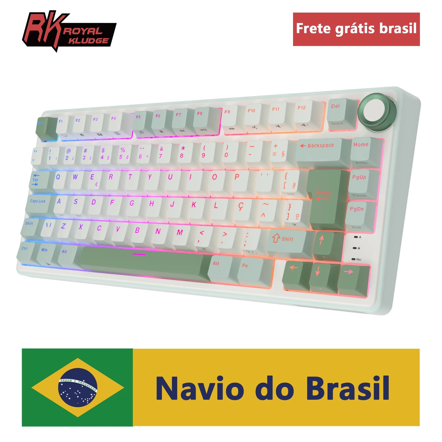 Royal Kludge RK R75 Brazilian Gasket Mechanical Keyboard – 80-Key, Hot-Swap, RGB, MDA PBT Keycaps