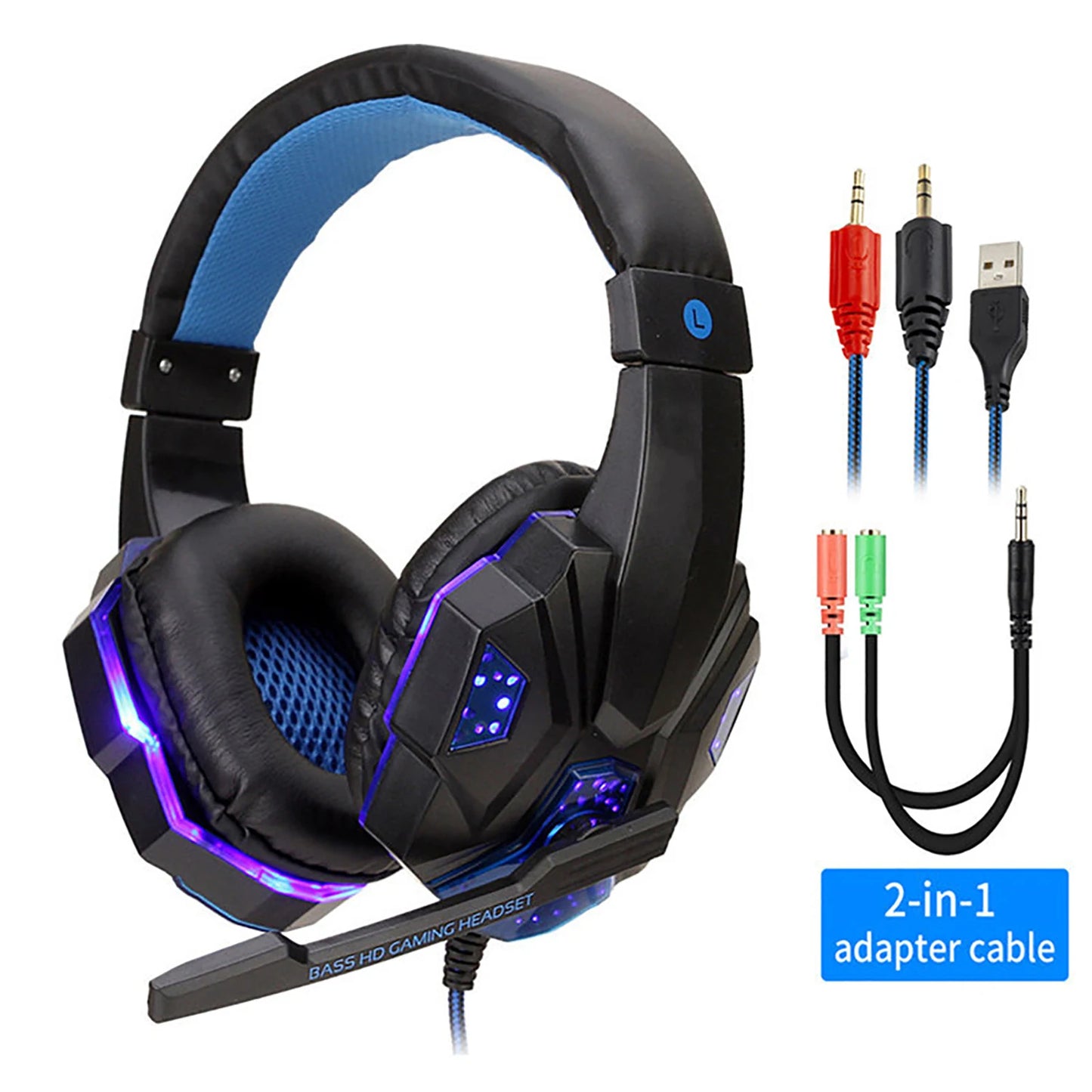 LED Gaming Headset with Microphone – Wired, Bass Stereo for PC, PS4, PS5 & Xbox