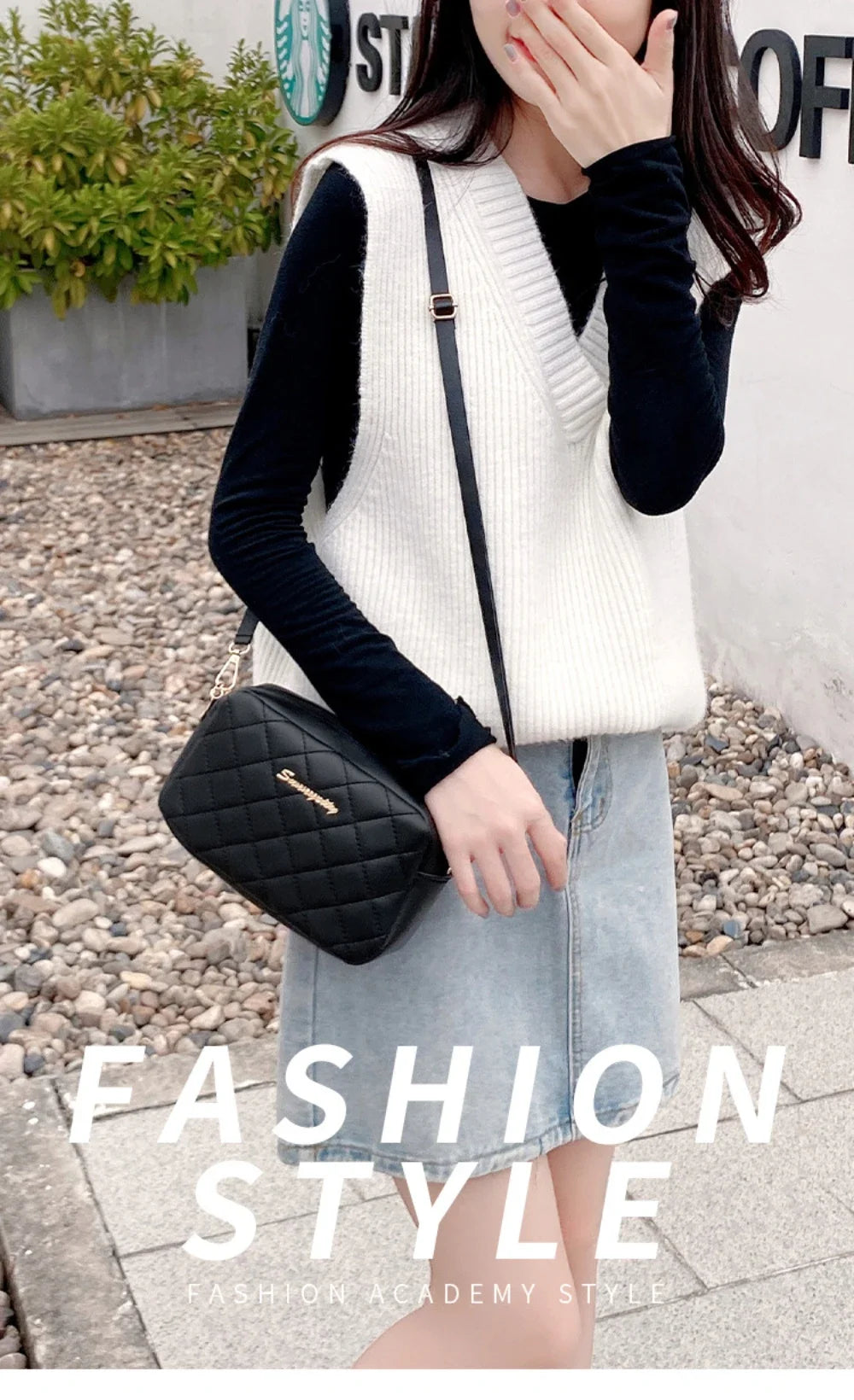 Tassel Diamond Grid Embroidery Crossbody Bag with Chain Strap