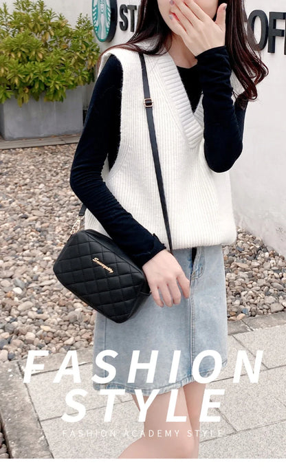 Tassel Diamond Grid Embroidery Crossbody Bag with Chain Strap