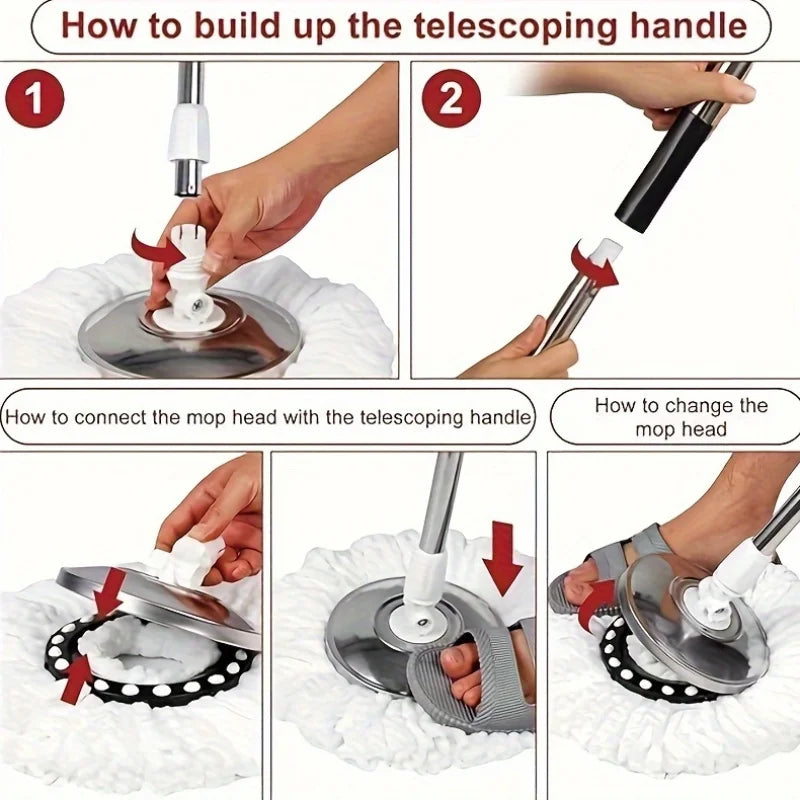 Heavy-Duty Spin Mop & Bucket System – 360° Rotating Floor Cleaner with Adjustable Handle & 3 Mop Heads