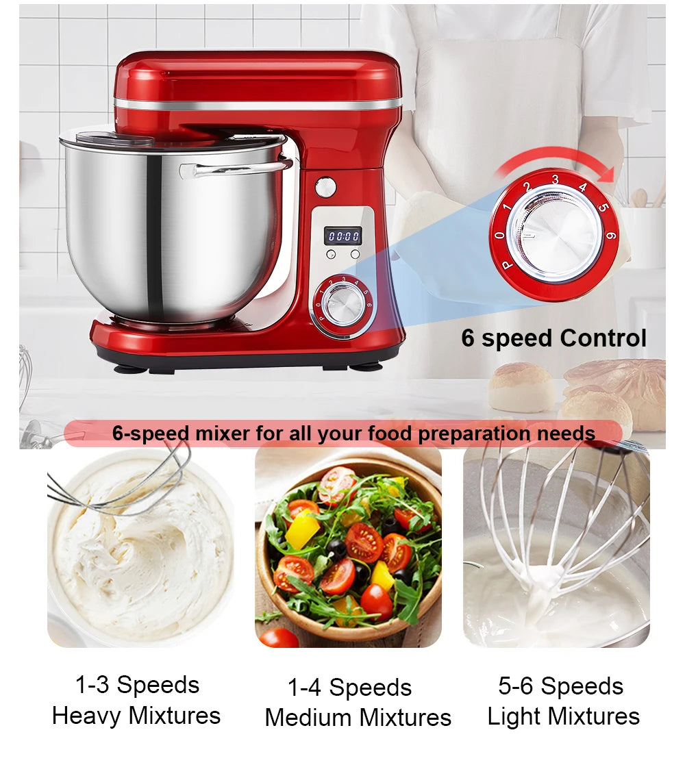 BioloMix BM601 1200W Kitchen Stand Mixer – 6L Stainless Bowl, 6-Speed, Quiet DC Motor