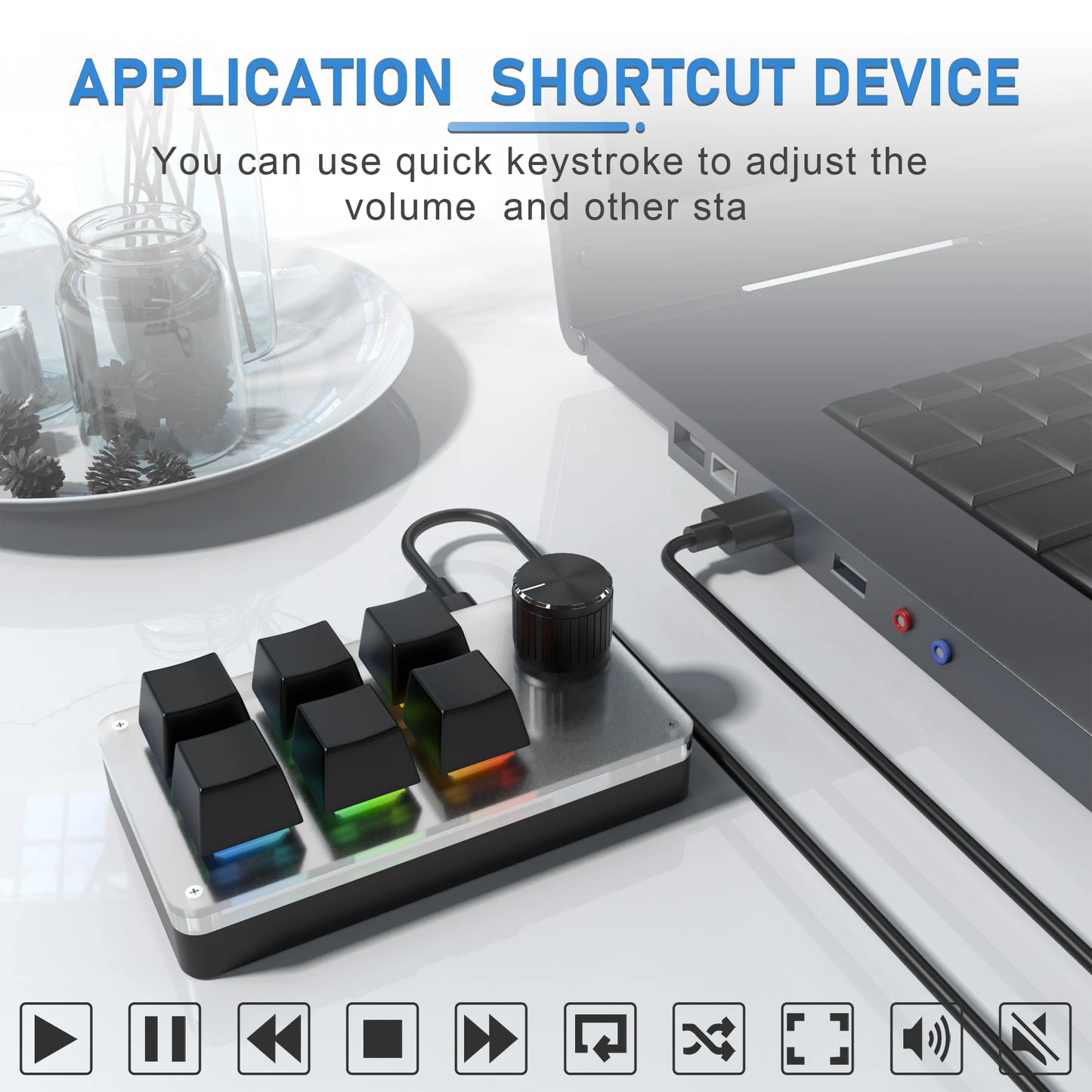 Mini 6-Key 1-Knob RGB Macro Gaming Keypad – USB Wired Hot Swap Mechanical Keyboard
