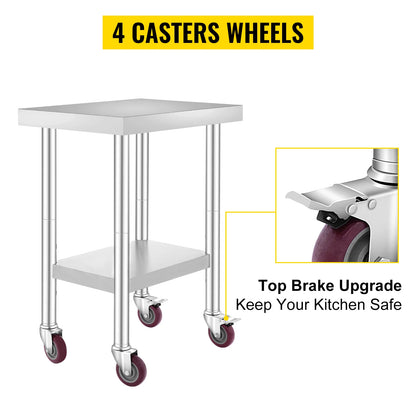 SucceBuy Stainless Steel Commercial Kitchen Worktable – Shelves & Caster Wheels