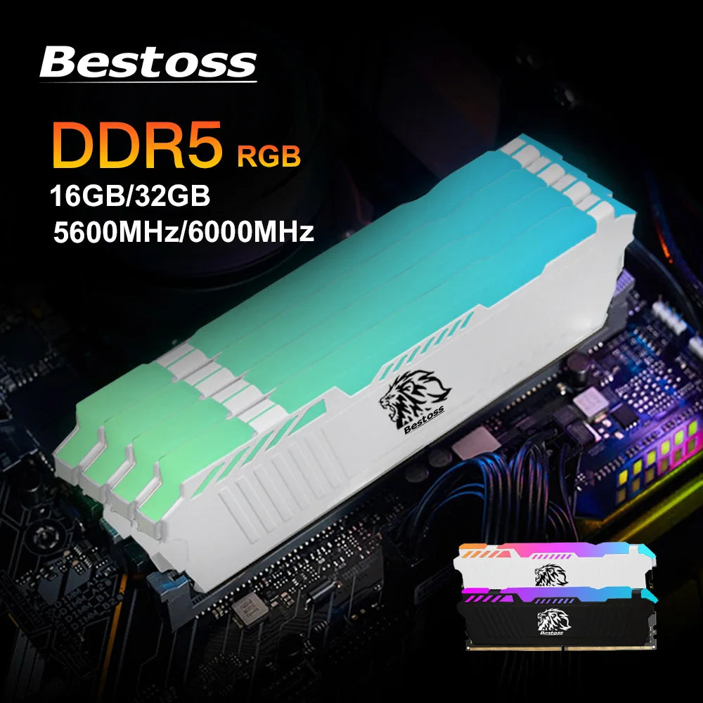 Bestoss DDR5 RGB RAM – 16GB / 32GB Kit | 5600MHz 6000MHz | XMP 3.0 Desktop Memory