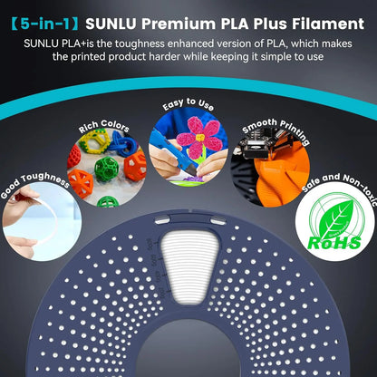 SUNLU 3D Printer Filament – 10 Rolls 1.75mm PLA / PETG / PLA+, 1KG Each, EU & US Warehouse