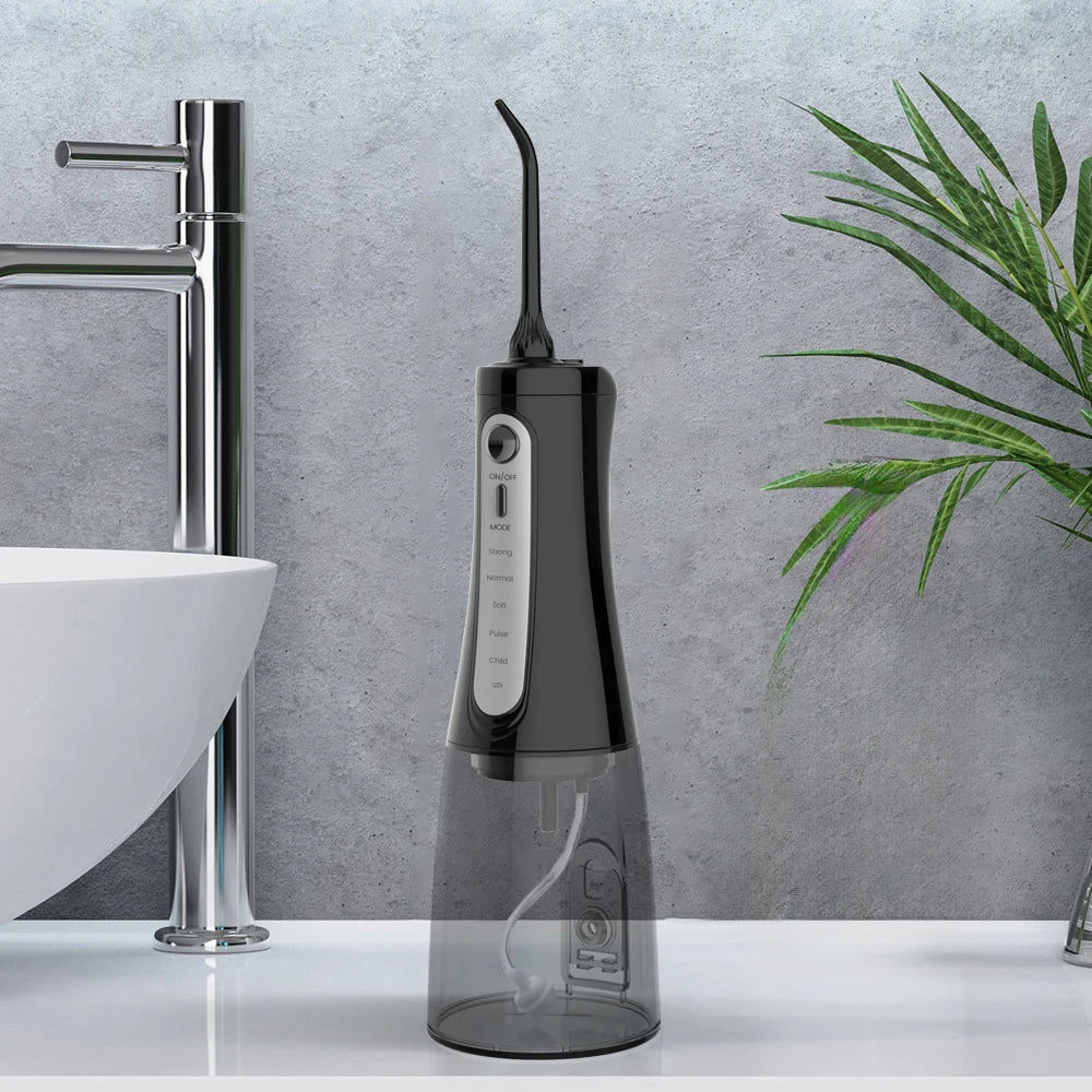 Oral Irrigator Water Dental Flosser – 350ml, 5 Modes, IPX7, 6 Nozzles, Rechargeable