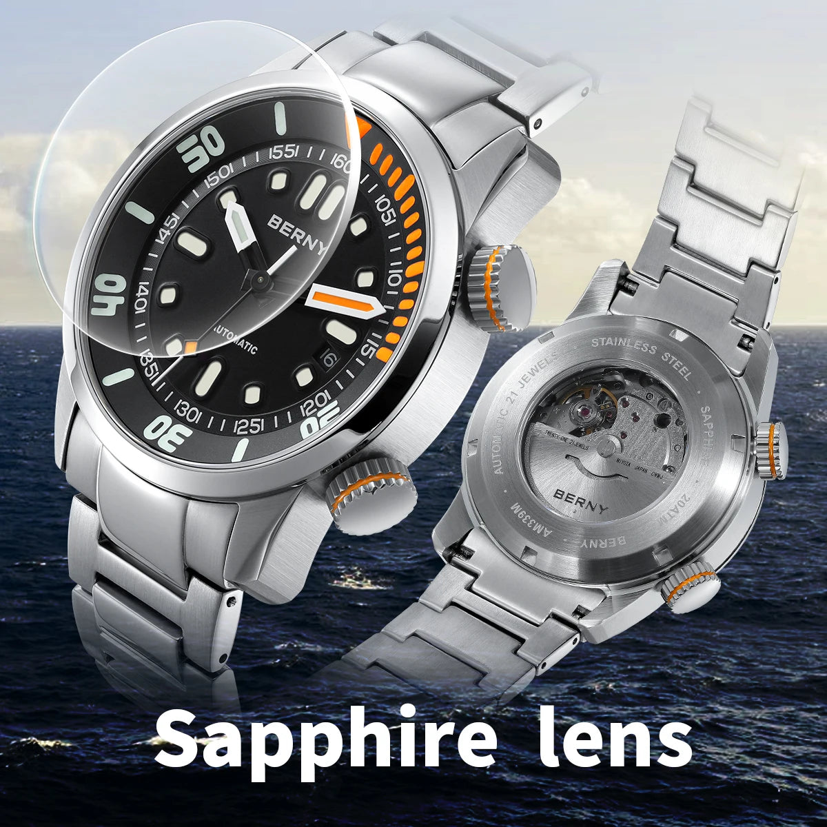 BERNY Automatic Dive Watch – Sapphire Crystal, 200M Water Resistant, NH35 Movement