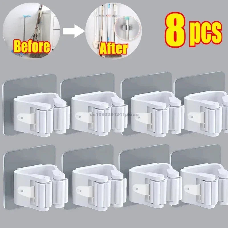 Self-Adhesive Mop & Broom Holder | Wall Mounted No-Drill Storage Hook