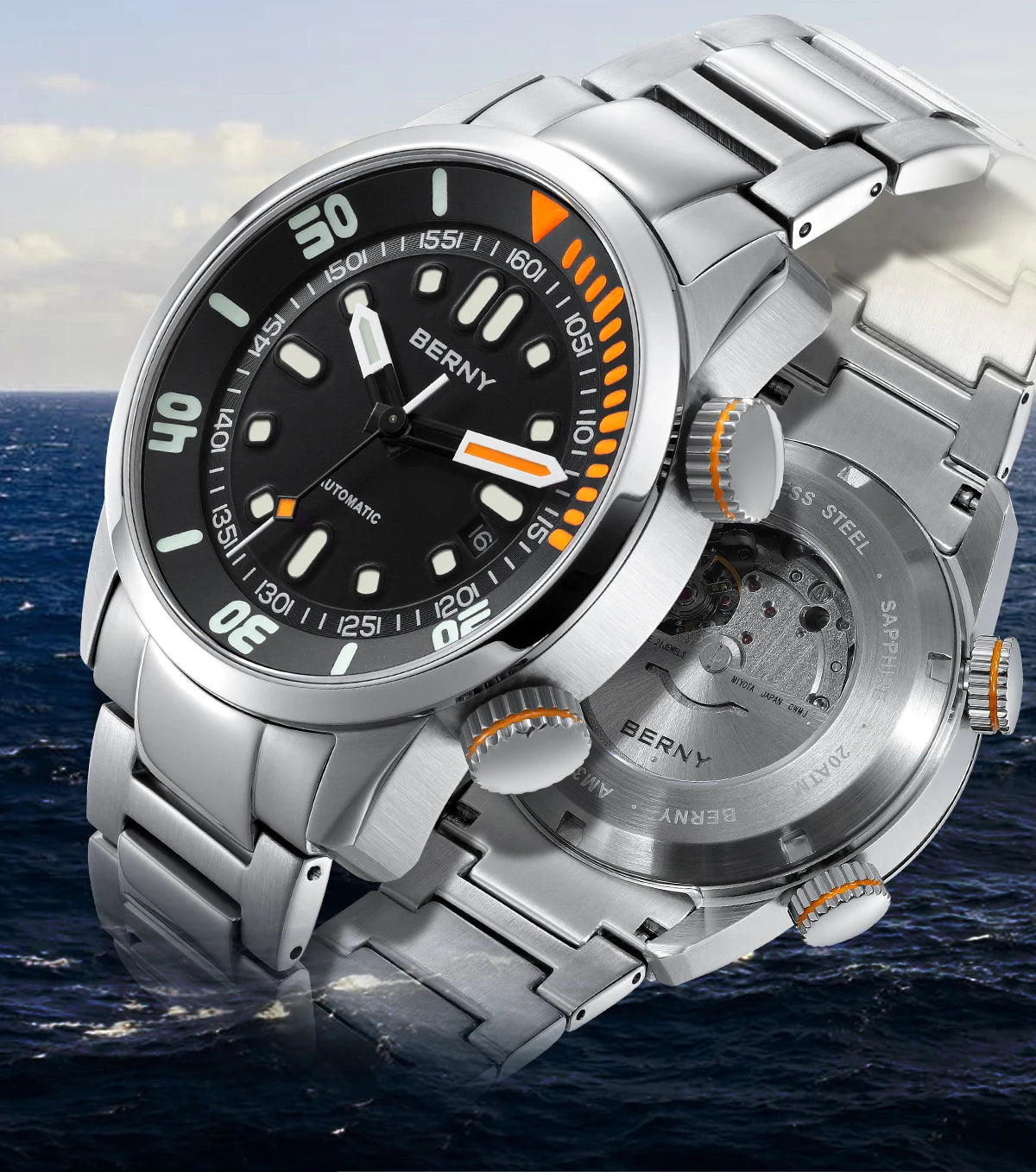 BERNY Automatic Dive Watch – Sapphire Crystal, 200M Water Resistant, NH35 Movement