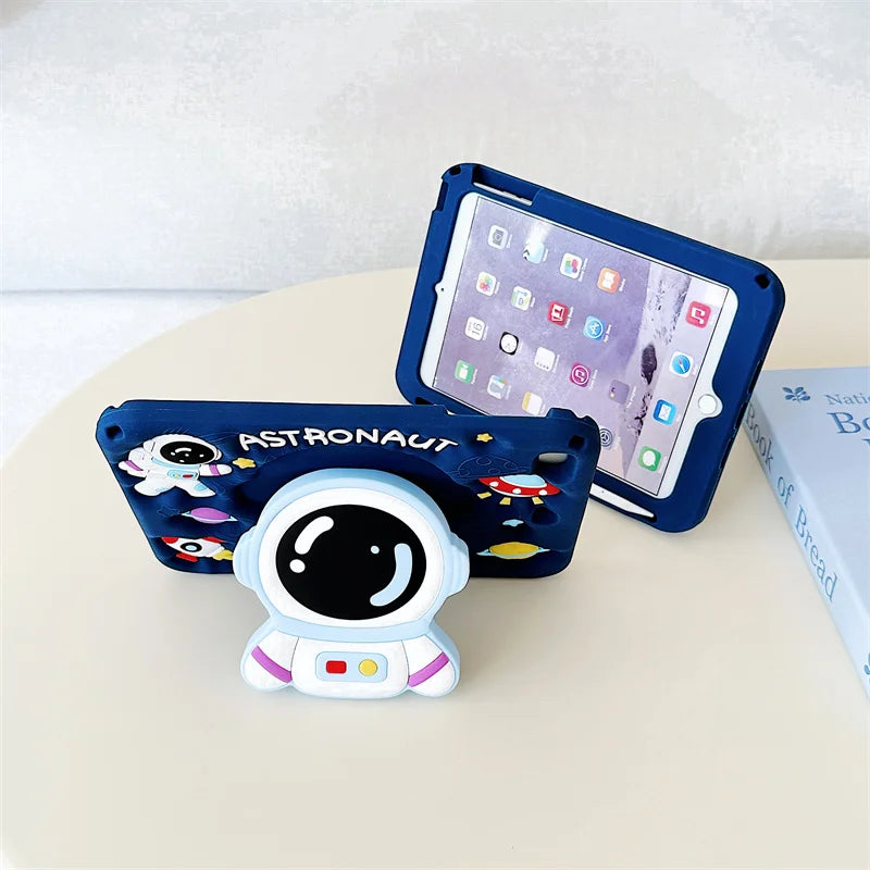 3D Cartoon Astronaut Kids iPad Case – Silicone, Shockproof, Kickstand, iPad Mini/Air/Pro