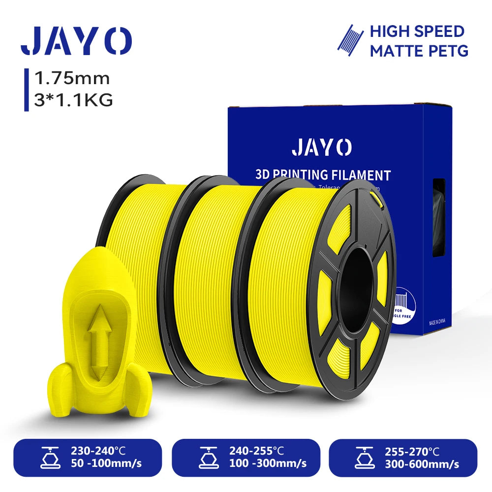 JAYO PETG/High Speed Matte PETG 3D Printing Filament 1.75MM Mix-Colors & No bubbles &Non-toxic For 3D Printer & Pen 3Rolls