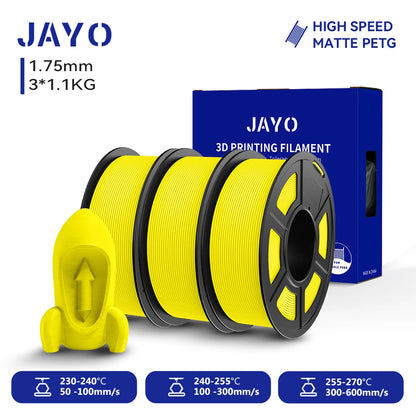 JAYO PETG/High Speed Matte PETG 3D Printing Filament 1.75MM Mix-Colors & No bubbles &Non-toxic For 3D Printer & Pen 3Rolls