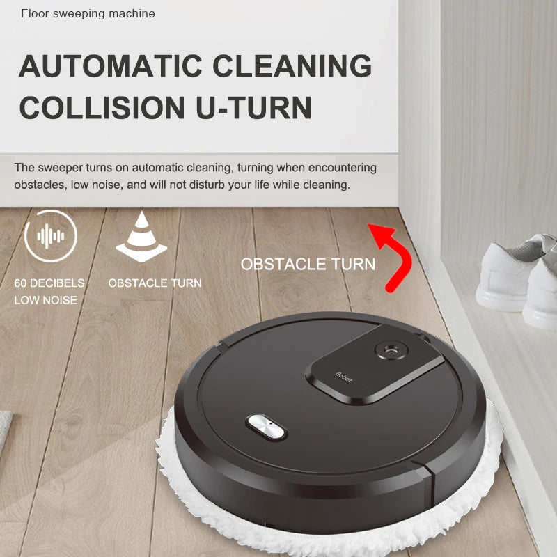 R.E.D. Shopping smart sweeping and mop robot with humidifying spray cleaning a tiled floor automatically