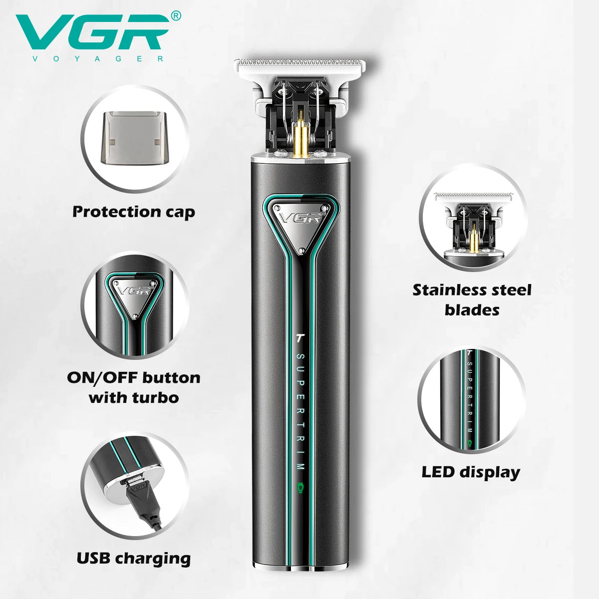 VGR T9 Hair Clipper V-009 – Professional Rechargeable Cordless Beard Trimmer & Haircut Machine for Men
