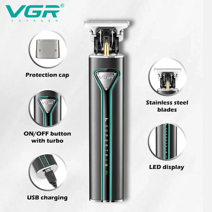VGR T9 Hair Clipper V-009 – Professional Rechargeable Cordless Beard Trimmer & Haircut Machine for Men