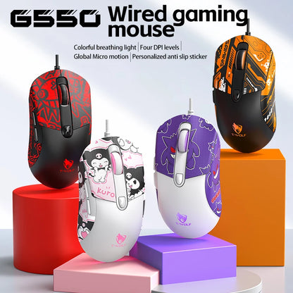 OBAME Cute Wired Gaming Mouse – Anti-Slip Sticker, 6-Key, RGB Backlight, for PC & Laptop
