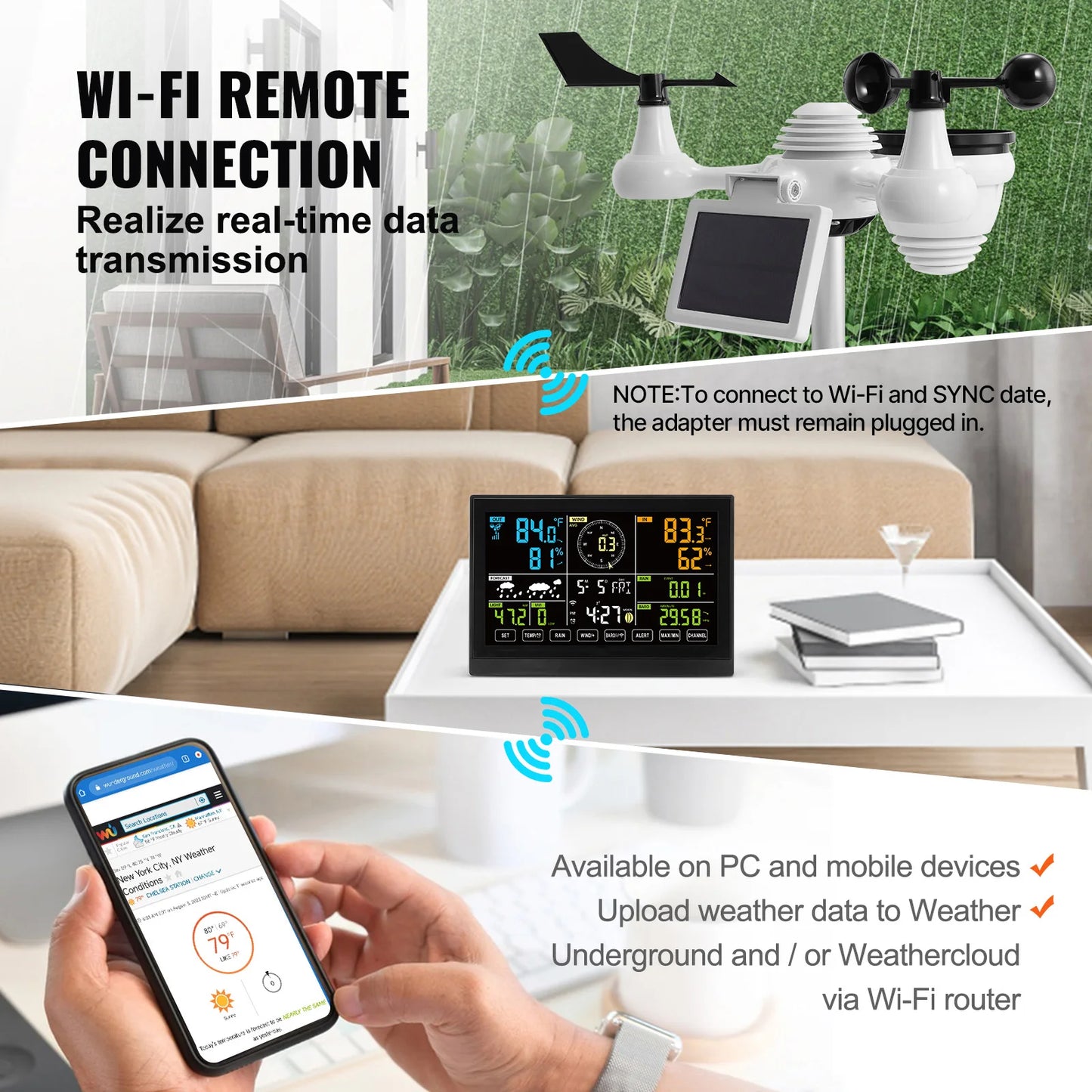 SucceBuy 7-in-1 Wi-Fi Weather Station – 7.5" Color Display + Solar Wireless Sensor