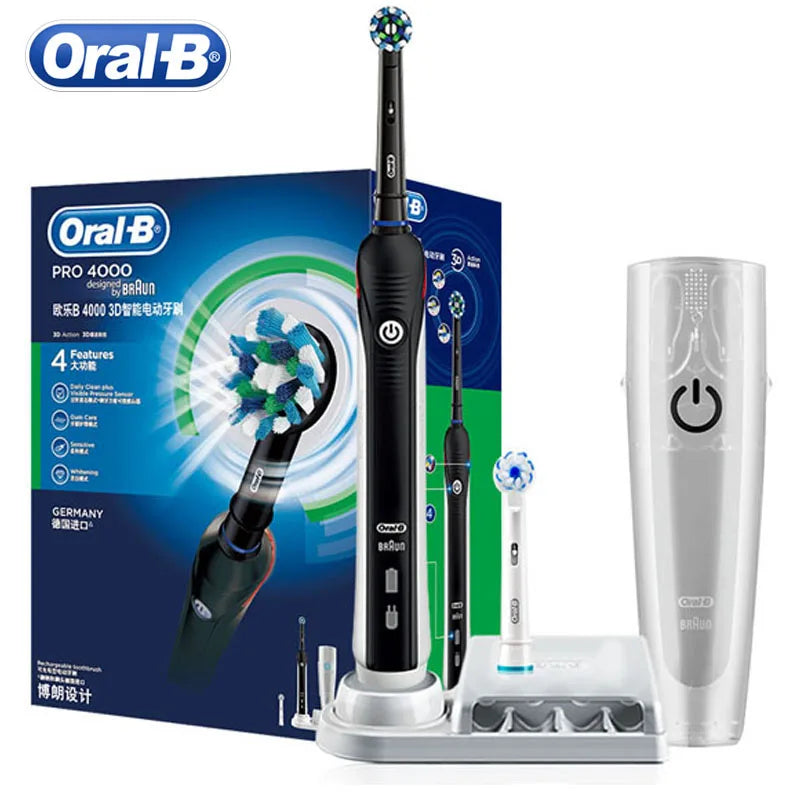 Oral-B Pro 4000 Electric Toothbrush – 3D Action, Pressure Sensor, 4 Modes, Gum Care, Waterproof