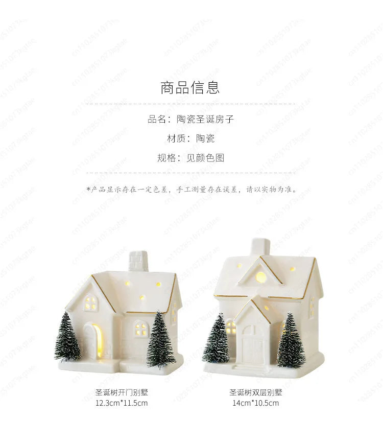 Christmas luminous snow house ceramic ornament with LED lighting, tabletop home decor by R.E.D. Shopping.